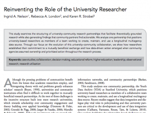 This image features the cover of the study Reinventing the Role of the University Researcher".
