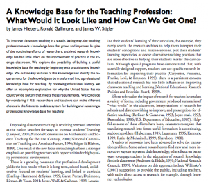 The image features text from "A Knowledge Base for the Teaching Profession: What Would It Look Like and How Can We Get One?