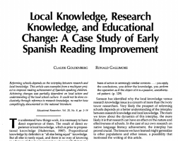 The image features the text from "Local Knowledge, Research Knowledge, and Educational Change: A Case Study of Early Spanish Reading Improvement" on a white background.
