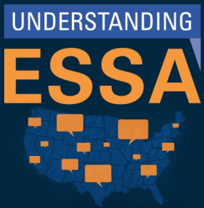 The image features text that says "Understanding ESSA" and a blue map of the united states with yellow speech bubbles over it.